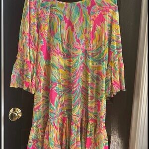 RARE Lilly Pulitzer Alfresco Swim Cover-Up Shady Lady Tassels XL Pink